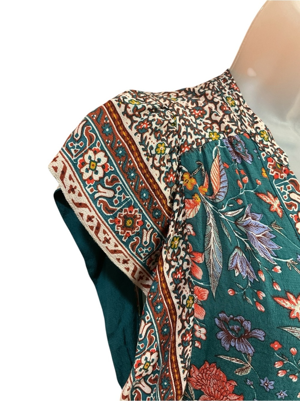Anthropologie Zenia Floral Dark Teal V-Neck Flutter Sleeve Mini Dress Size XS - Picture 5 of 8